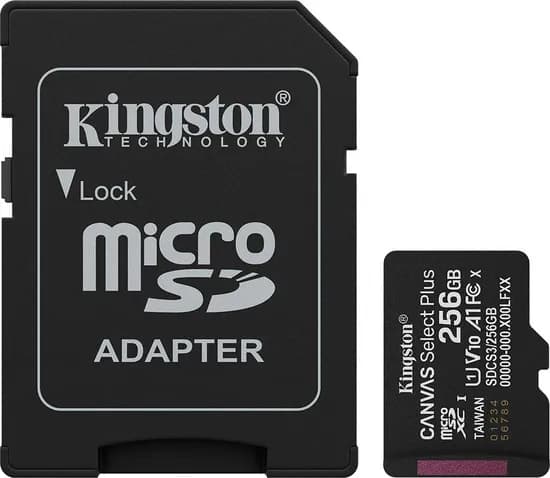 Cartão de Memória Micro SD Kingston 256GB Canvas Select Plus 2X1 - 150MB/s