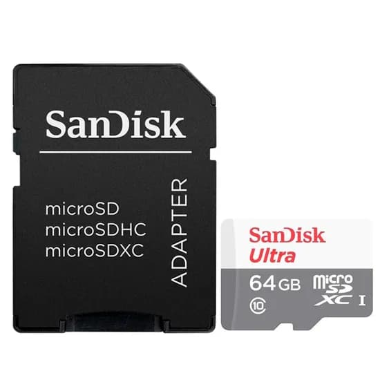 Cartão de Memória Sandisk Ultra, 64GB, Micro SDXC, C10, 100MB/s, SDSQUNR-064G-G