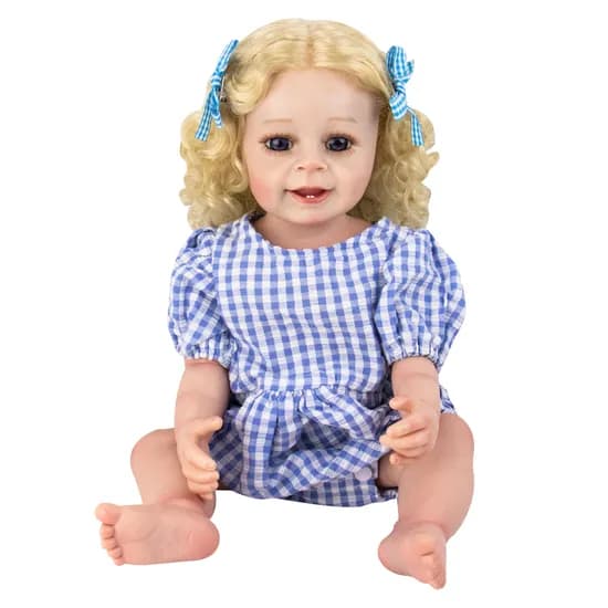 Boneca Baby Reborn V-49 - 55CM - Silicone - Roupa Macacao Azul com Branco