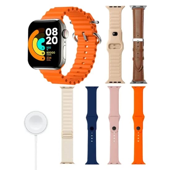 Kit Relogio Smartwatch LSSD T24 Promax / 7 Em 1 / com Bluetooth / 7 Pulseiras - Dourado