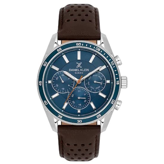 Relogio Analógico Masculino Daniel Klein DK.1.14221-6 Exclusive Gent / Pulseira de Couro - Marrom/Prata/Azul