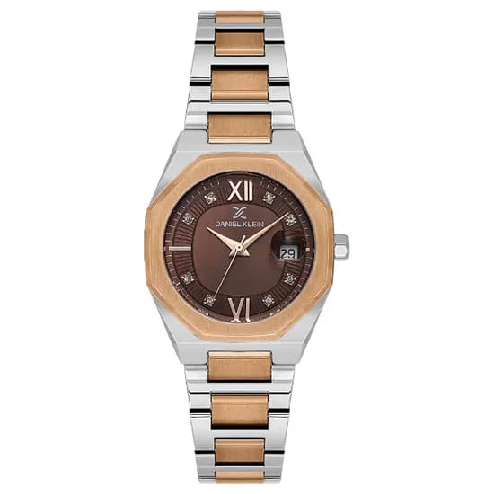 Relogio Analogico Feminino Daniel Klein DK.1.14109-6 Premium Lady / Pulseira de Aço Inoxidável - Prata/Rose Gold/Marrom
