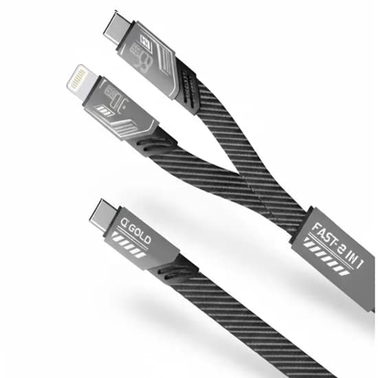 Cabo A'Gold Pro CB-34 2 Em 1 USB-C para USB-C/Lightning 65W/30W de 1 M - Prata