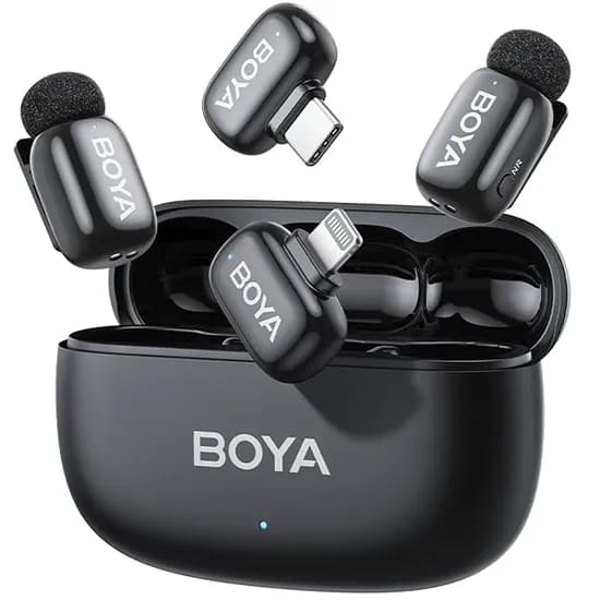 Microfone Sem Fio para Smartphone Boya Mini 2-01 com Lightning e USB-C - Preto