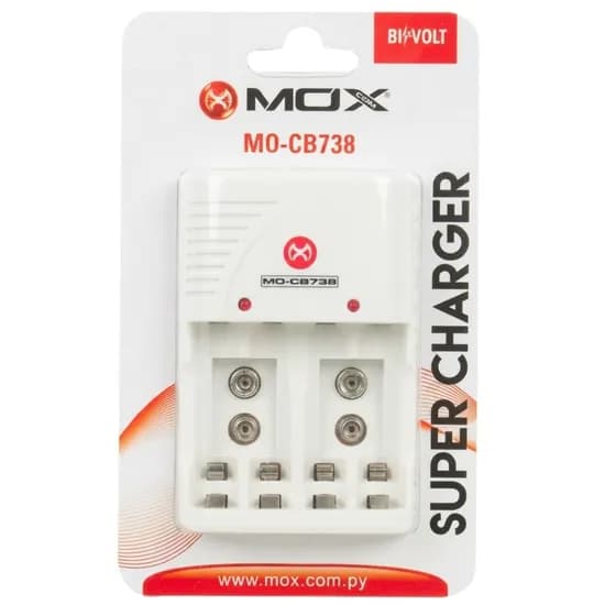 Carregador de Pilha Mox MO-CB738 AAA/AA/9V 2V - White