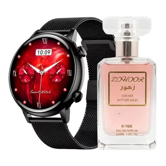 G-Tide Romance Smart Watch Preto + Perf Zohoor Edp 30ML Feme