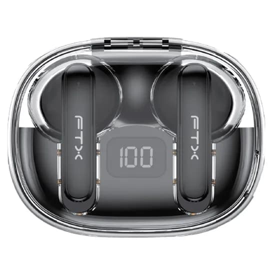 Fone de Ouvido Sem Fio FTX E80-BK com Bluetooth 6.0 / Microfone / Touch / IPX6 - Preto