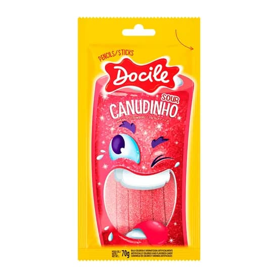 Bala de Gelatina Docile Canudinho Morango Cítrico 70G