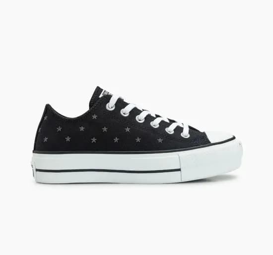 Calzado Converse Lift Embroidered Stars Negro Bajo