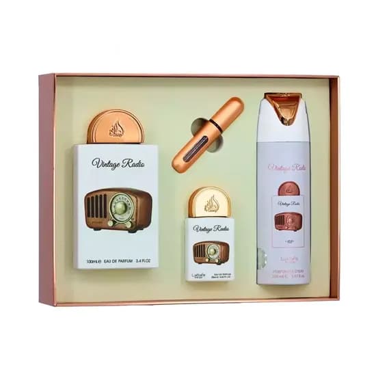 Kit Lattafa Vintage Radio 100ML + 20ML + Deo 200ML(Atacado)
