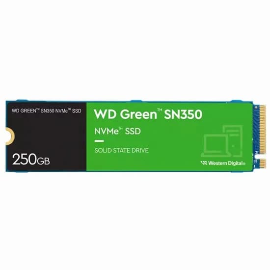 SSD Western Digital WD Green SN350, 250GB, M.2 Nvme, Leitura 2400MB/s, Gravação 1500MB/s, WDS250G2G0C
