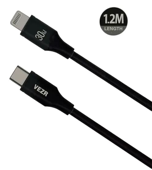 Cable de Datos Vezr VD09 Mfi Type-C To Lightning 30W PD 1.2M Silicona Black