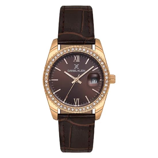 Relogio Analogico Feminino Daniel Klein DK.6.14030-5 Premium Lady / Pulseira de Couro - Marrom/Rose Gold