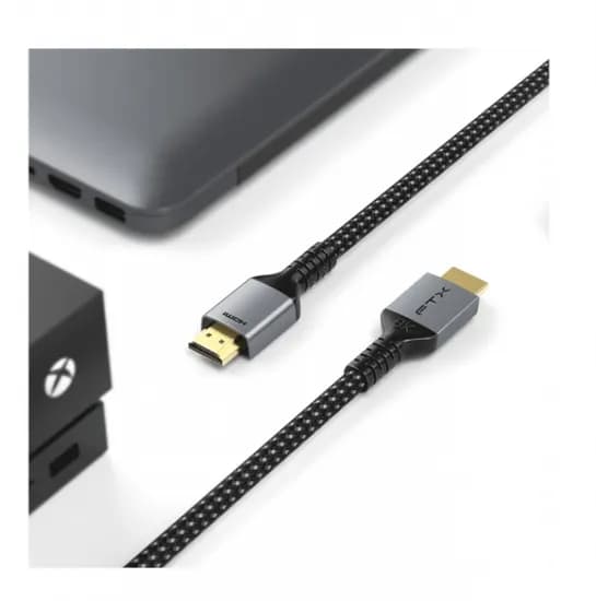 Cabo HDMI Macho para HDMI Macho 2.1, 1M FTX CT-HD8K-AG1, 4K/8K, 60HZ/120HZ, 48GBPS, Preto, Carcaça de Aluminio, Nylon Trançado