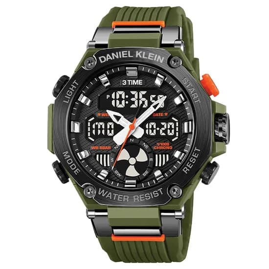 Relogio Digital Masculino Daniel Klein DK.2223-3 Summer 25 / Pulseira de Silicone - Verde/Preto