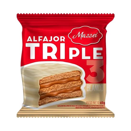Alfajor Mazzei Triple Con Chocolate Blanco - 65G