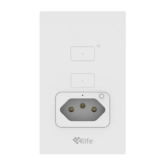 Interruptor de Parede 4LIFE Wi-Fi Smart Wall 2 Gang Light Touch Switch + Socket FLT12GWW / com 2 Botões / Bluetooth / Compativel com Alexa e Google Home / 100-240V ~50/ 60HZ / App Smart Life - Branco