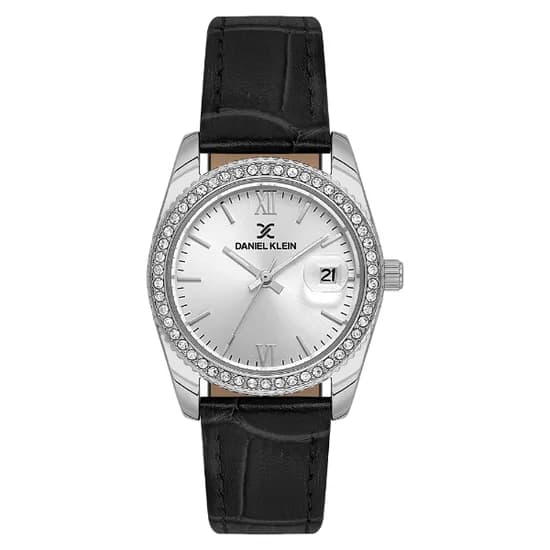 Relogio Analogico Feminino Daniel Klein DK.6.14030-1 Premium Lady / Pulseira de Couro - Preto/Prata