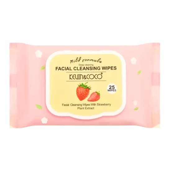 Lenço Demaquilante Kevin & Coco Tissues Strawberry Pacote 25 Unidades