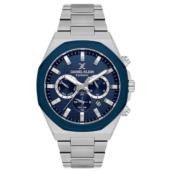 Relogio Analógico Masculino Daniel Klein DK.1.14218-3 Exclusive Gents / Pulseira de Aço Inoxidável - Prata/Azul