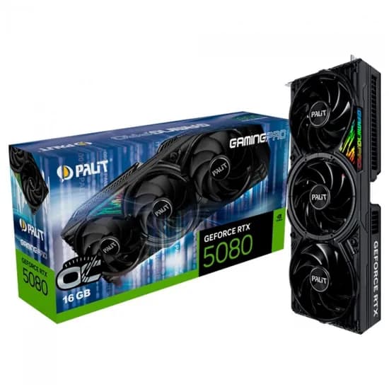 Placa de Vídeo Palit Gaming Pro 16GB Geforce RTX5080 GDDR7, NE75080019T2-GB2031A, 3 Fan, Preto
