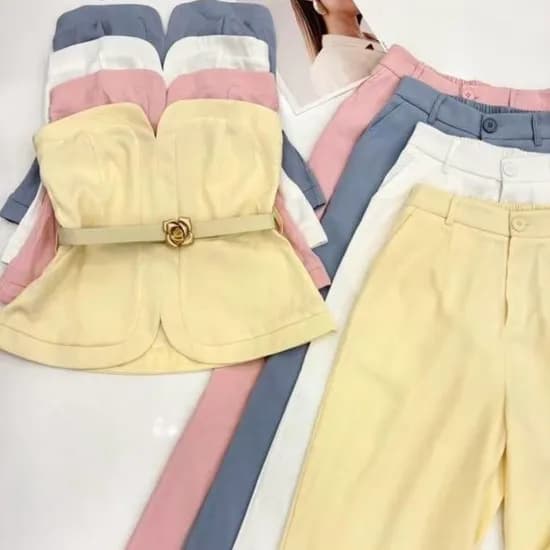 Conjunto Palazo com Blusa Estilo Bardot c/C
