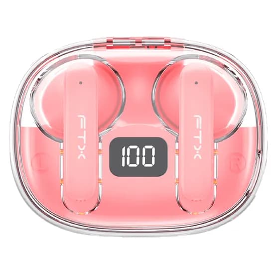 Fone de Ouvido Sem Fio FTX E80-PK com Bluetooth 6.0 / Microfone / Touch / IPX6 - Rosa