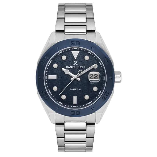 Relogio Analógico Masculino Daniel Klein DK.1.14076-3 Premium Gent / Pulseira de Aço Inoxidável - Prata/Azul