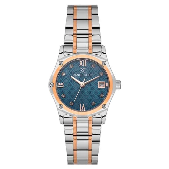 Relogio Analogico Feminino Daniel Klein DK.1.14271-6 Diamond Lady / Pulseira de Aço Inoxidável - Prata/Rose Gold/Azul