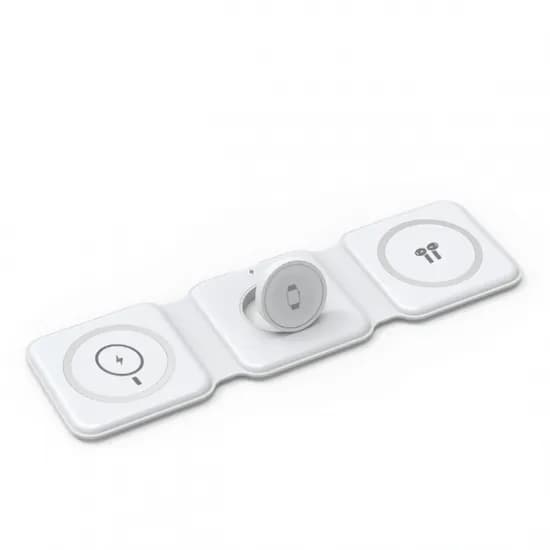 Carregador Wiwu M6 Power Air, 3 Em 1, Dobrável, 15W 3A, s/Fio - Branco|