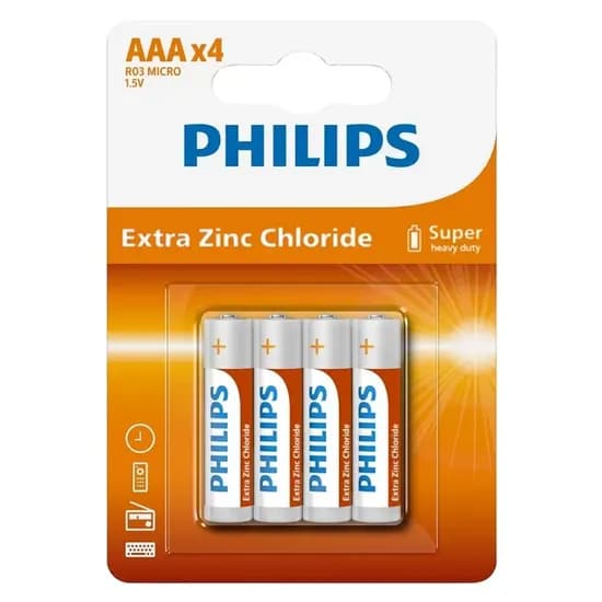 Pilha Alkalina Philips Zinc R03L4B/70 - AAA*4 PCS