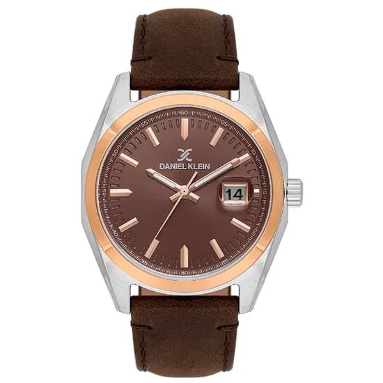 Relogio Analógico Masculino Daniel Klein DK.1.14138-5 Premium Gents / Pulseira de Couro - Marrom/Prata/Rose Gold