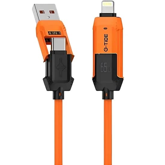 Cabo G-Tide Vida Colorida PC155-3 / 4 Em 1 / USB-C + Lightning + USB / 1.5 Metros / PVC - Laranja