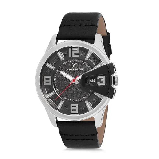 Relogio Analógico Masculino Daniel Klein DK12161-5 Premium Gents / Pulseira de Couro Genuino - Preto/Prata