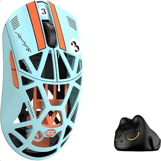 Mouse Gamer Wlmouse Beast X Pro Magnesium Dongle 8K Sem Fio Omron Opticals Solid Sides - Azul/Laranja