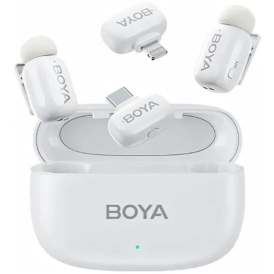 Microfone Sem Fio para Smartphone Boya MINI-13 com Lightning e USB-C - Branco