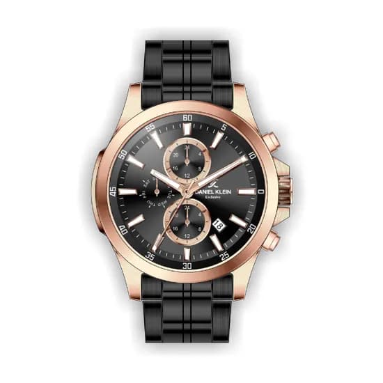Relógio Analógico Masculino Daniel Klein Exclusive DK.1.12510-5 - Preto e Rosa Ouro