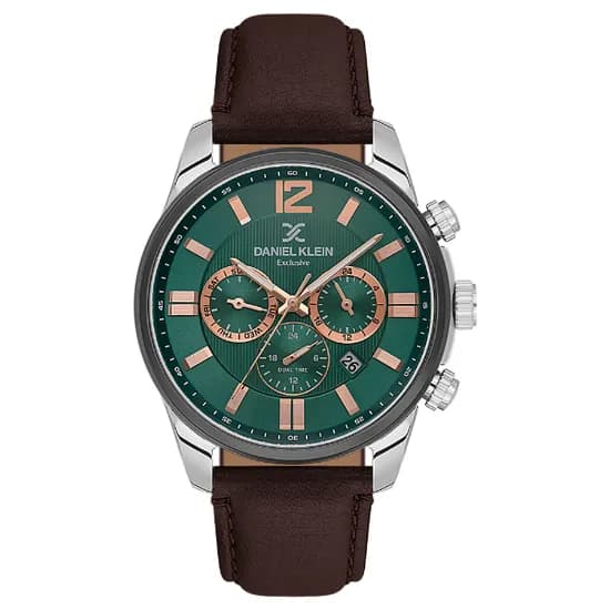 Relogio Analógico Masculino Daniel Klein DK.6.14231-6 Exclusive Gent / Pulseira de Couro - Marrom/ Prata/ Preto/ Verde