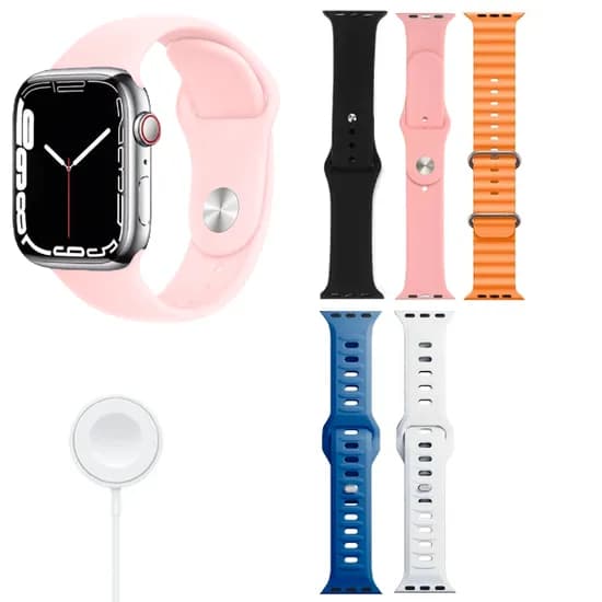 Kit Relogio Smartwatch S12 Mini Watch 12 com Bluetooth / 5 Pulseiras - Silver