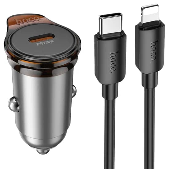Carregador Veicular Hoco NZ16 30W USB-C/Lightning - Metal Grey