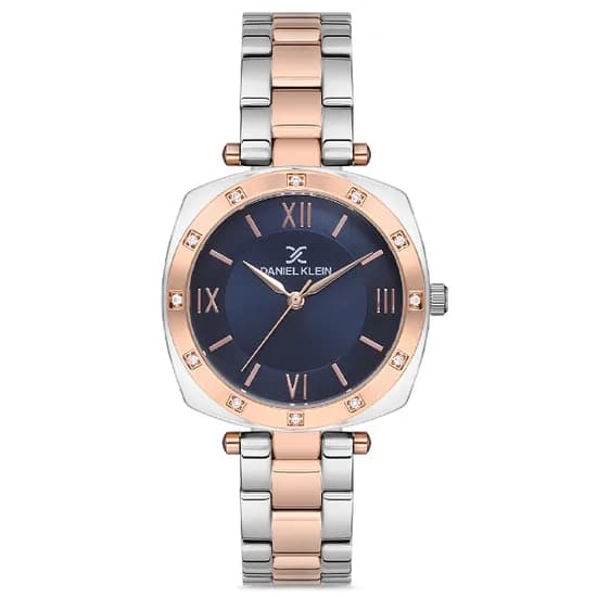 Relógio Analógico Feminino Daniel Klein DK.1.12688-5 Premium Ladies / Pulseira de Aço Inoxidável - Prata/Rose Gold/Azul