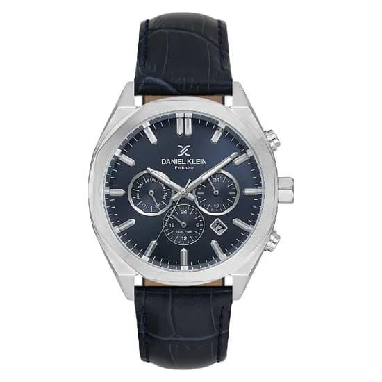 Relogio Analógico Masculino Daniel Klein DK.1.14065-3 Exclusive Gent / Pulseira de Couro - Azul/Prata