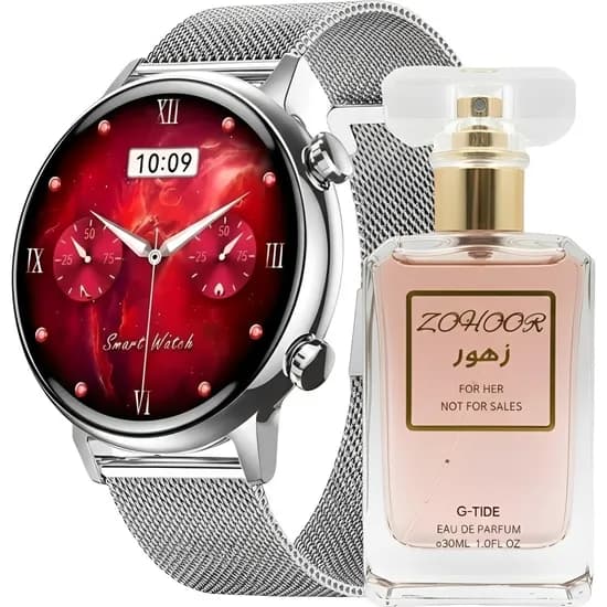 Kit Relógio Smartwatch G-Tide Lady Time Romance - Prata + Perfume Zohoor Edp - 30ML