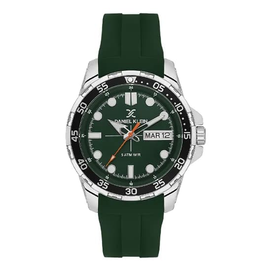 Relogio Analógico Masculino Daniel Klein DK.1.13911-4 Premium Gents / Pulseira de Silicone - Verde/Prata