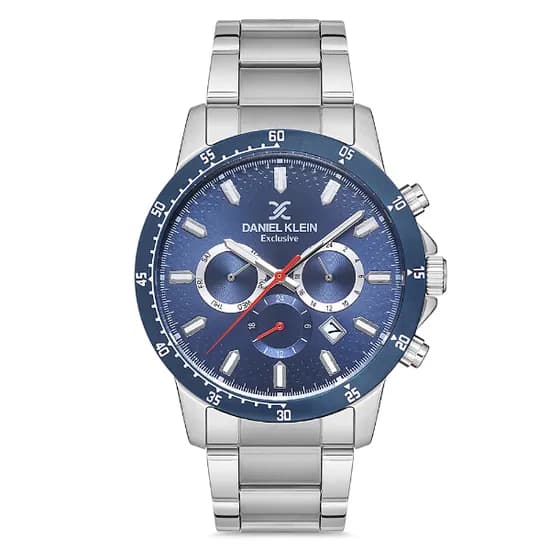 Relogio Analógico Masculino Daniel Klein DK.1.12676-2 Exclusive Gents / Pulseira de Aço Inoxidável - Prata/Azul