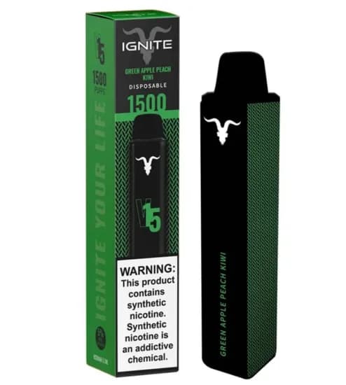 Vape Descartável Ignite V15 1500 Puff - Maçã Verde, Pêssego e Kiwi