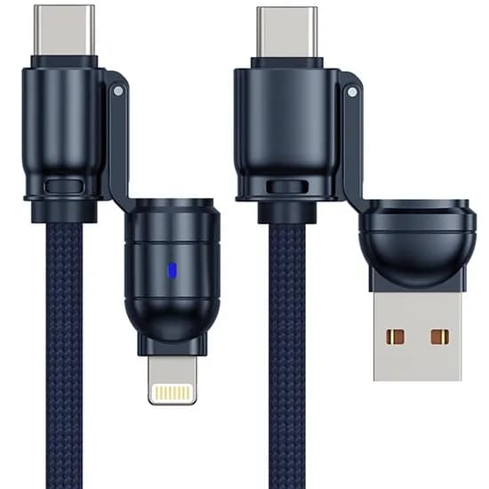 Cabo G-Tide Bullet Power WC155-5 / 4 Em 1 / USB-C + Lightning + USB / 1.5 Metros / Nylon - Azul