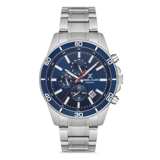 Relogio Analógico Masculino Daniel Klein DK.1.12737-3 Exclusive Gents / Pulseira de Aço Inoxidável - Prata/Azul
