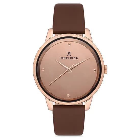 Relógio Analógico Feminino Daniel Klein DK.1.12685-2 Premium Ladies / Pulseira de Couro Genuino - Marrom/Rose Gold