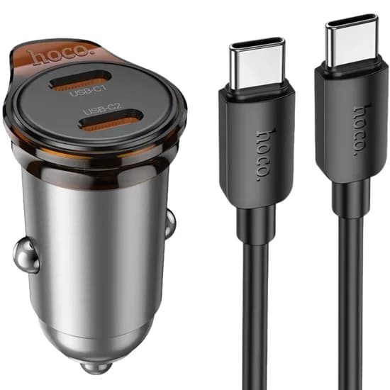 Carregador Veicular Hoco NZ16B 45W USB-C/USB-C - Metal Grey